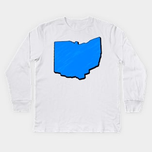 Bright Blue Ohio Outline Kids Long Sleeve T-Shirt